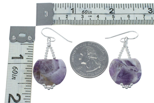 Native American Sterling Silver Amethyst Bead Hook Dangle Earrings NX11660